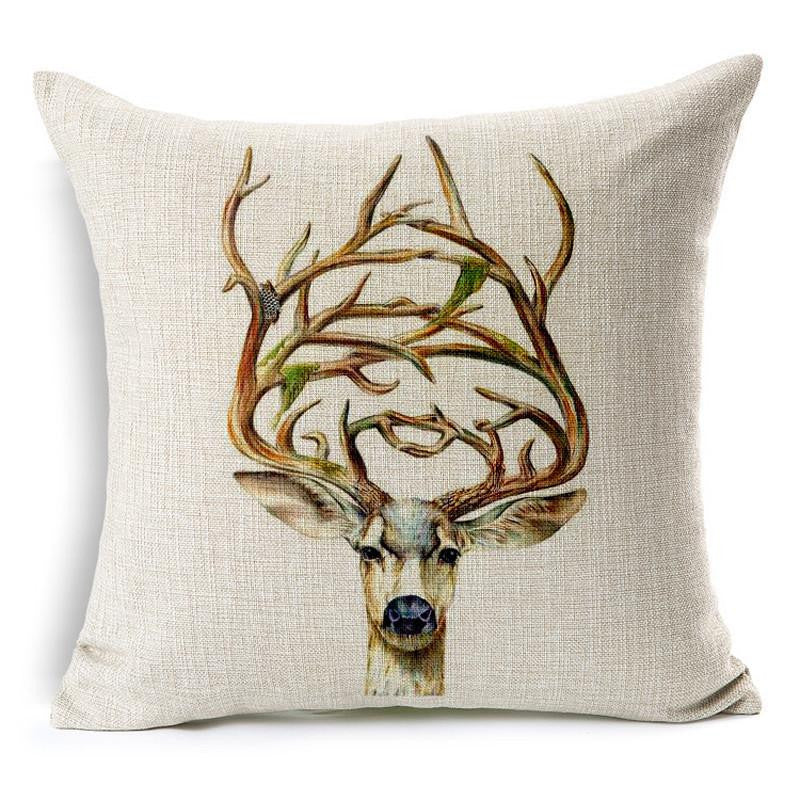 Wild Animal Decorative Cushion Cover 45x45CM (18x18IN) Elephant Owl Elk Square Throw Pillow Cover Cotton Linen Pillow Case