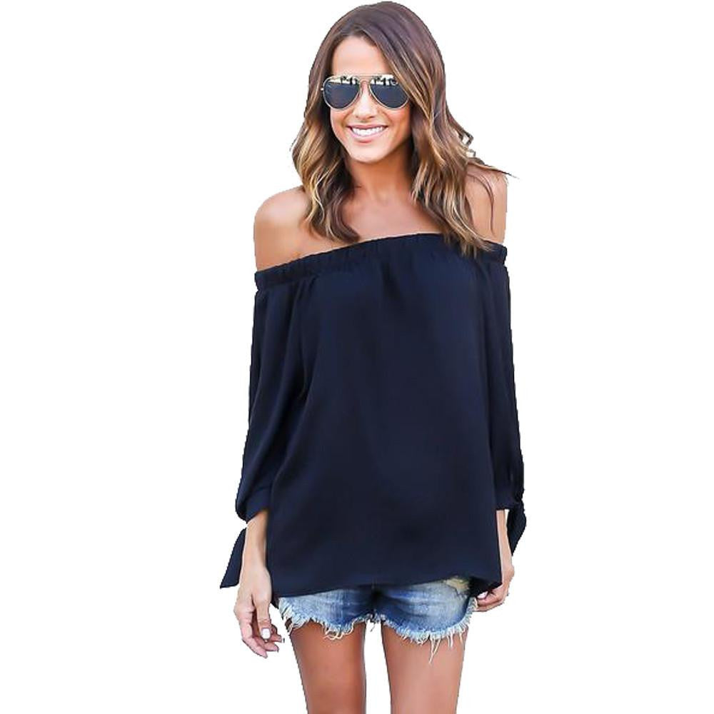 off shoulder chiffon blouse shirt Girls loose blouse Slash Neck Women tops long sleeve hollow