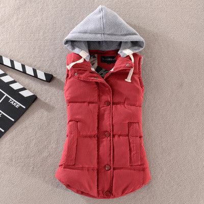 Online discount shop Australia - Fashion All-match Cotton Vest Women Patchwork Sleeveless Hooded Collar Casual Coat Colete  Waistcoat