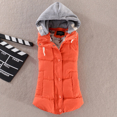 Online discount shop Australia - Fashion All-match Cotton Vest Women Patchwork Sleeveless Hooded Collar Casual Coat Colete  Waistcoat