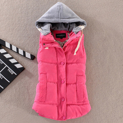 Online discount shop Australia - Fashion All-match Cotton Vest Women Patchwork Sleeveless Hooded Collar Casual Coat Colete  Waistcoat