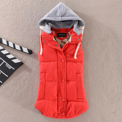 Online discount shop Australia - Fashion All-match Cotton Vest Women Patchwork Sleeveless Hooded Collar Casual Coat Colete  Waistcoat