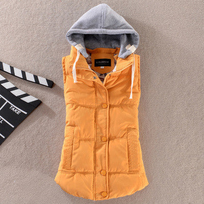 Online discount shop Australia - Fashion All-match Cotton Vest Women Patchwork Sleeveless Hooded Collar Casual Coat Colete  Waistcoat