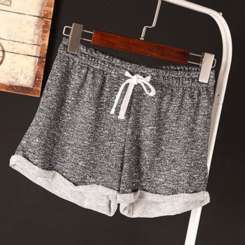 Fashion Women Elastic Waist Tunic Drawstring Elegant Beach Pocket Cuffs Casual Shorts