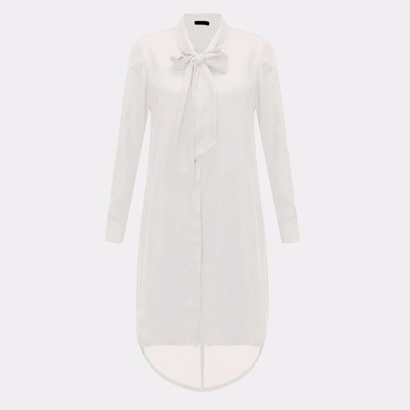 Women Shirt Dress Bow Long Sleeve Casual Amsymetircal Chiffon Blouse Tops Plus Size S-5XL