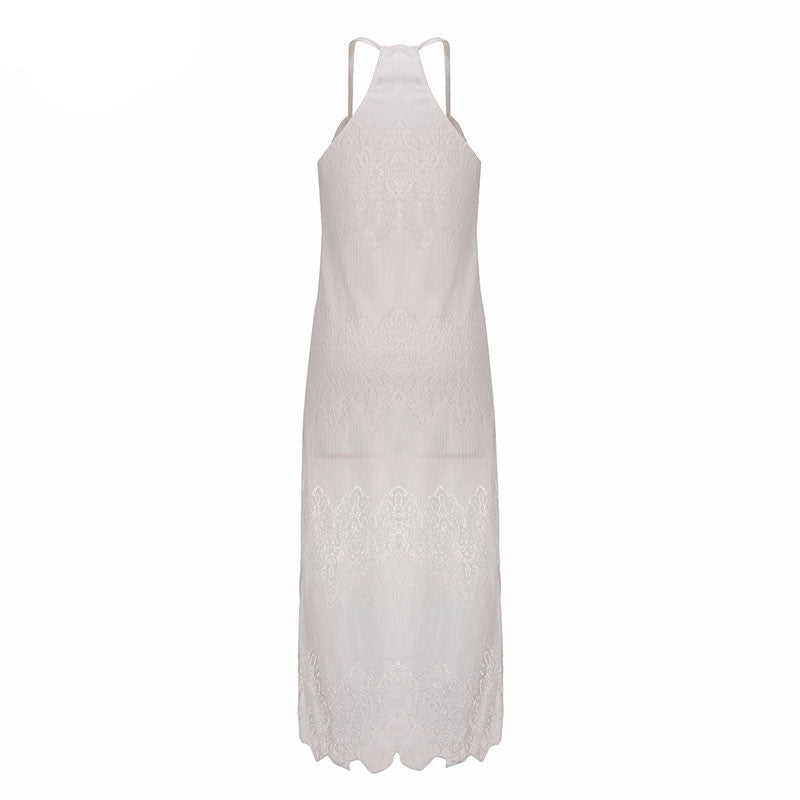 Online discount shop Australia - Long Maxi Dresses Women Boho Vestidos Summer Beach Wear Cream Deep V Neck Split Slip Sleeveless Dresses Plus Size