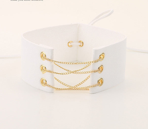 Glamorous Black Velvet Choker With Gold Chains Statement Necklace Link Chain Lace Up Chokers Necklaces Chocker 8 Colors