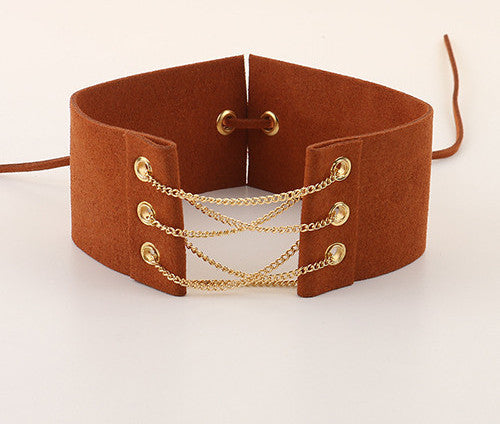 Glamorous Black Velvet Choker With Gold Chains Statement Necklace Link Chain Lace Up Chokers Necklaces Chocker 8 Colors