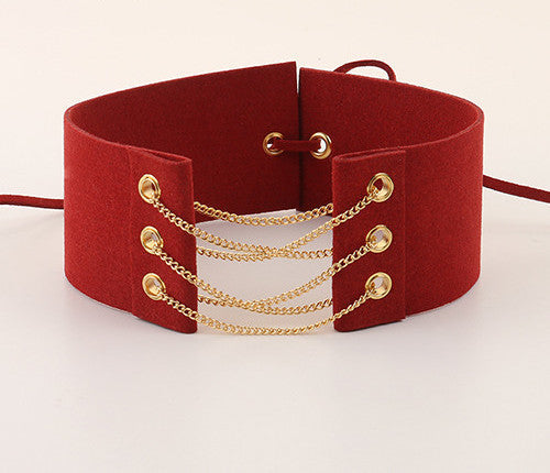 Glamorous Black Velvet Choker With Gold Chains Statement Necklace Link Chain Lace Up Chokers Necklaces Chocker 8 Colors