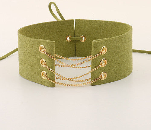 Glamorous Black Velvet Choker With Gold Chains Statement Necklace Link Chain Lace Up Chokers Necklaces Chocker 8 Colors