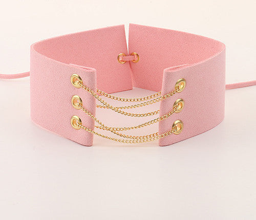 Glamorous Black Velvet Choker With Gold Chains Statement Necklace Link Chain Lace Up Chokers Necklaces Chocker 8 Colors