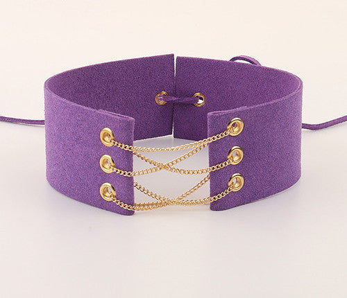 Glamorous Black Velvet Choker With Gold Chains Statement Necklace Link Chain Lace Up Chokers Necklaces Chocker 8 Colors