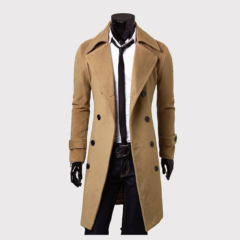 slim fit mens overcoat double breasted long trench coat men size m-3xl