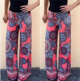 Summer Women Pants Casual High Waist Flare Wide Leg Long Pants Palazzo Trousers Floral Plus Size Classic Pant Preppy