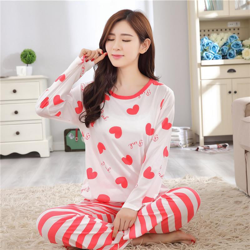 Women Pajama Sets Cartoon nightgown for women female girl O-Neck Long Sleeve Sleepwear