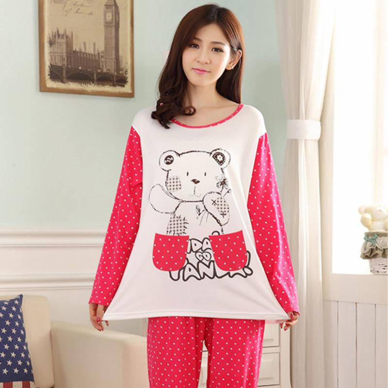 Women Pajama Sets Cartoon nightgown for women female girl O-Neck Long Sleeve Sleepwear
