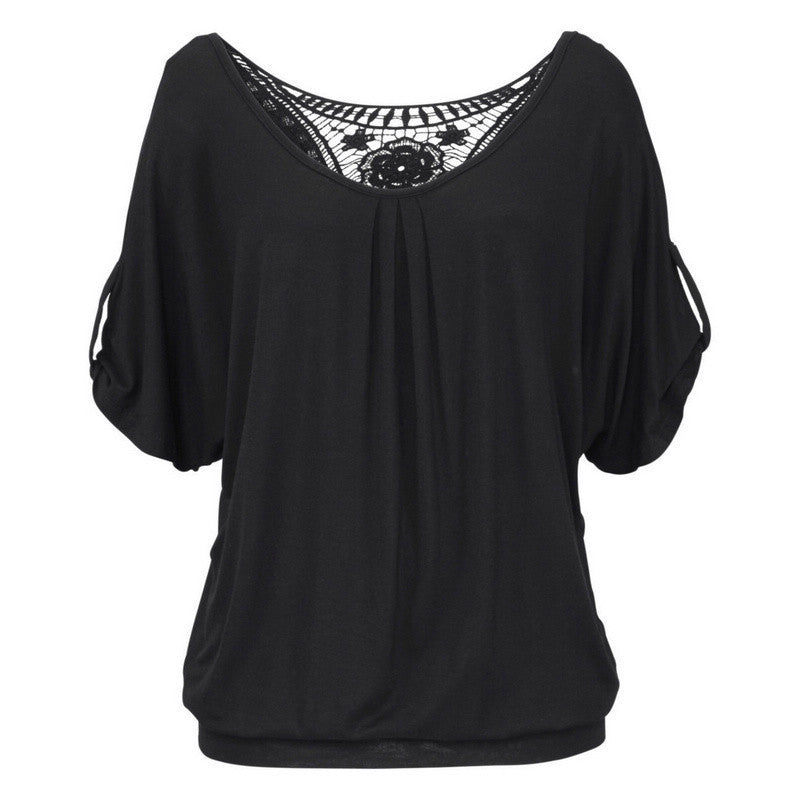T shirts Women Lace Short Sleeve Casual Tops Fashion Hollow Womens Tops Shirt Plus Size
