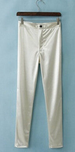 Online discount shop Australia - Disco Pencil Pants Trousers high waist dance Shiny Skinny Gold White Pink nylon spandex stretch women ladies female sexy