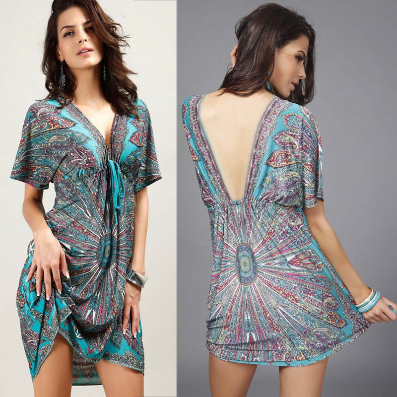 Online discount shop Australia - Boho Autumn Women Dress Sexy Loose Sundresses Deep V Ethnic Dashiki Print Tunic Beach Dresses Big Size 2XL Woman SunDress Robe