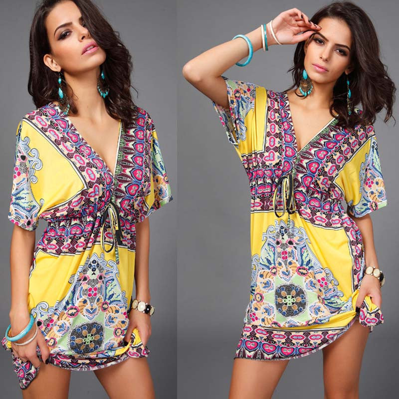 Online discount shop Australia - Boho Autumn Women Dress Sexy Loose Sundresses Deep V Ethnic Dashiki Print Tunic Beach Dresses Big Size 2XL Woman SunDress Robe