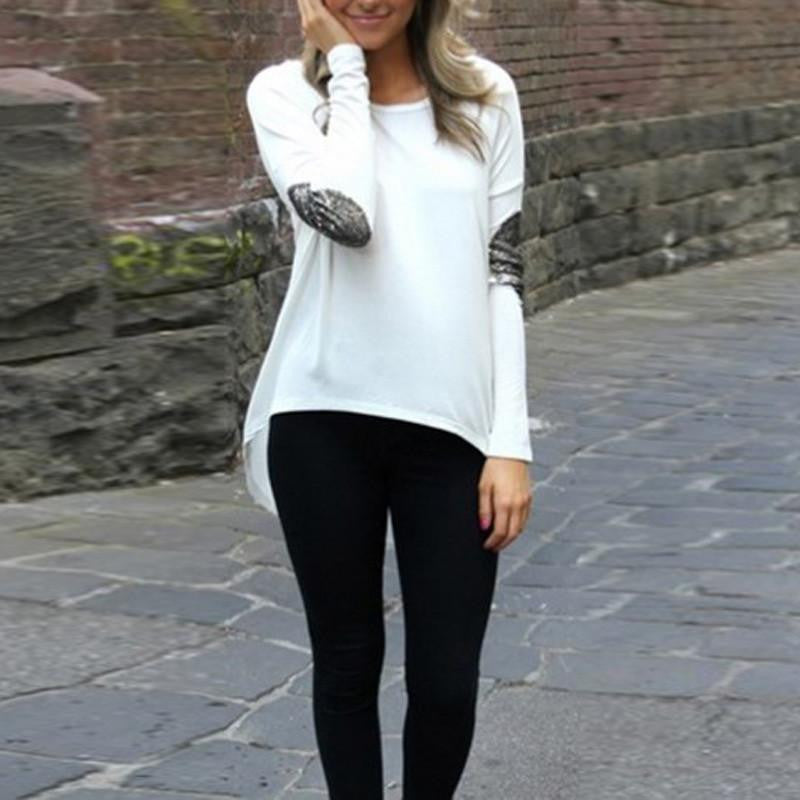 Women Loose Long Sleeve Blouses Shirts Glitter Patchwork Casual Blouse Pullover Plus Size Tops