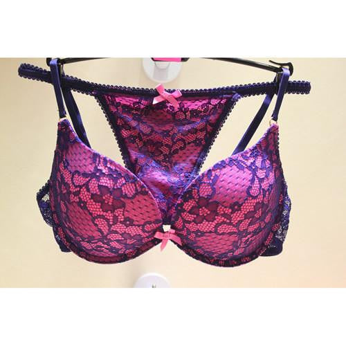 Deep V-neck Full Lace Floral Princess Underwear Bra Set Vs Push Up Bra With Thong Set