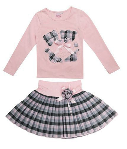 Fashion winter Boutique Outfits Sets For 2 Pcs Kids Girl Long Sleeve Cotton Shirts Tops + Plaid Tutu Skirts With Bow Sets - CelebritystyleFashion.com.au online clothing shop australia