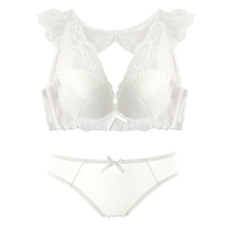 Online discount shop Australia - Hollow transparent lace sexy beauty shoulder lingerie gather wire free bra sets