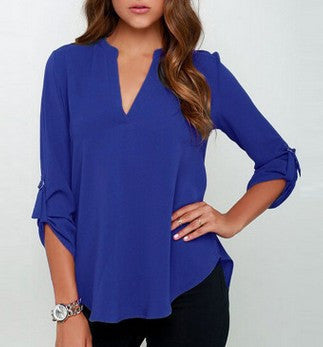 Plus Size Woman Fashion Solid Casual Long Sleeve Chiffon Blouses Lady Girl White 7 color S- 5XL Shirts