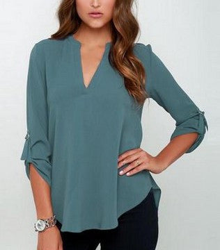 Plus Size Woman Fashion Solid Casual Long Sleeve Chiffon Blouses Lady Girl White 7 color S- 5XL Shirts