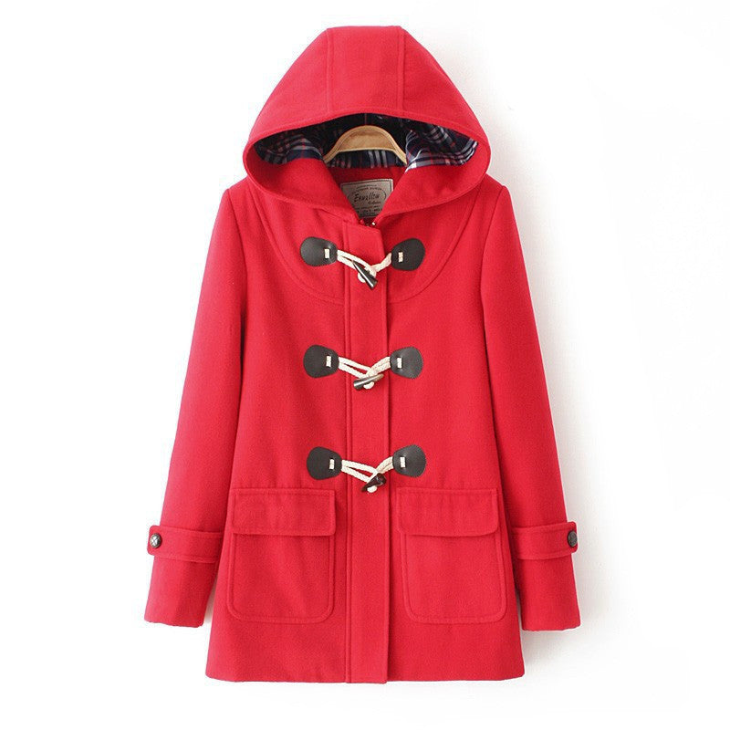 Online discount shop Australia - Duffle Coat Long Turn Down Horn Button Hooded Collar Woolen Overcoat Wide Waisted manteau  Out Wear   coats