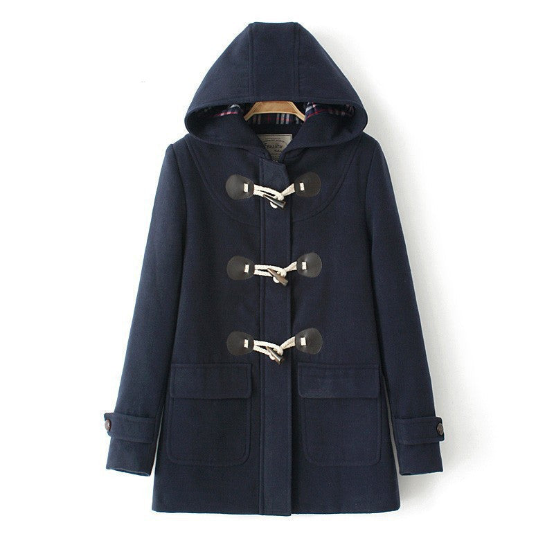 Online discount shop Australia - Duffle Coat Long Turn Down Horn Button Hooded Collar Woolen Overcoat Wide Waisted manteau  Out Wear   coats