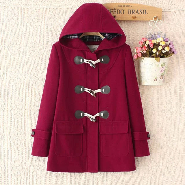 Online discount shop Australia - Duffle Coat Long Turn Down Horn Button Hooded Collar Woolen Overcoat Wide Waisted manteau  Out Wear   coats