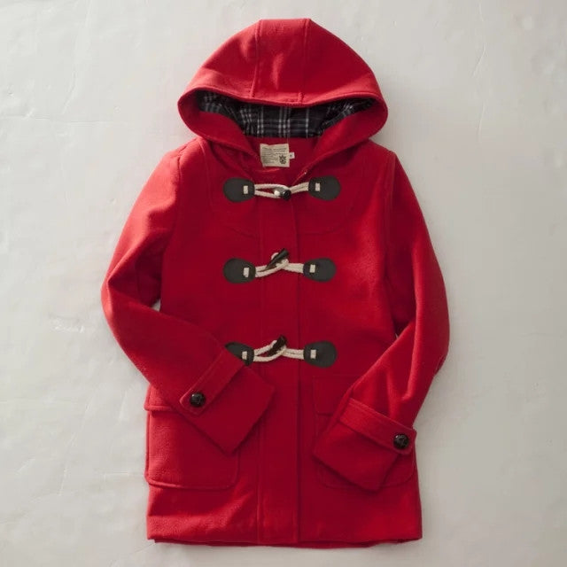 Online discount shop Australia - Duffle Coat Long Turn Down Horn Button Hooded Collar Woolen Overcoat Wide Waisted manteau  Out Wear   coats