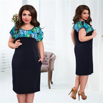 Online discount shop Australia - Dress women new fashion plus size dress Patchwork Knee Length Short Sleeves Batwing Straight New Dress O-Neck Summer