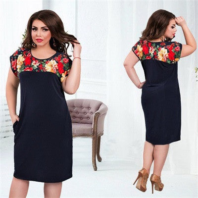 Online discount shop Australia - Dress women new fashion plus size dress Patchwork Knee Length Short Sleeves Batwing Straight New Dress O-Neck Summer