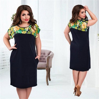 Online discount shop Australia - Dress women new fashion plus size dress Patchwork Knee Length Short Sleeves Batwing Straight New Dress O-Neck Summer