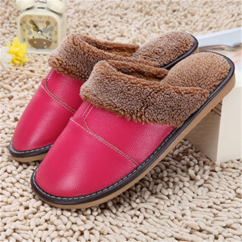 High Quality Winter Warm Home Slippers Couples Genuine Cow Leather Leisure Lamb Wool Cow Muscle Women Men Indoor Floor Slippers - CelebritystyleFashion.com.au online clothing shop australia