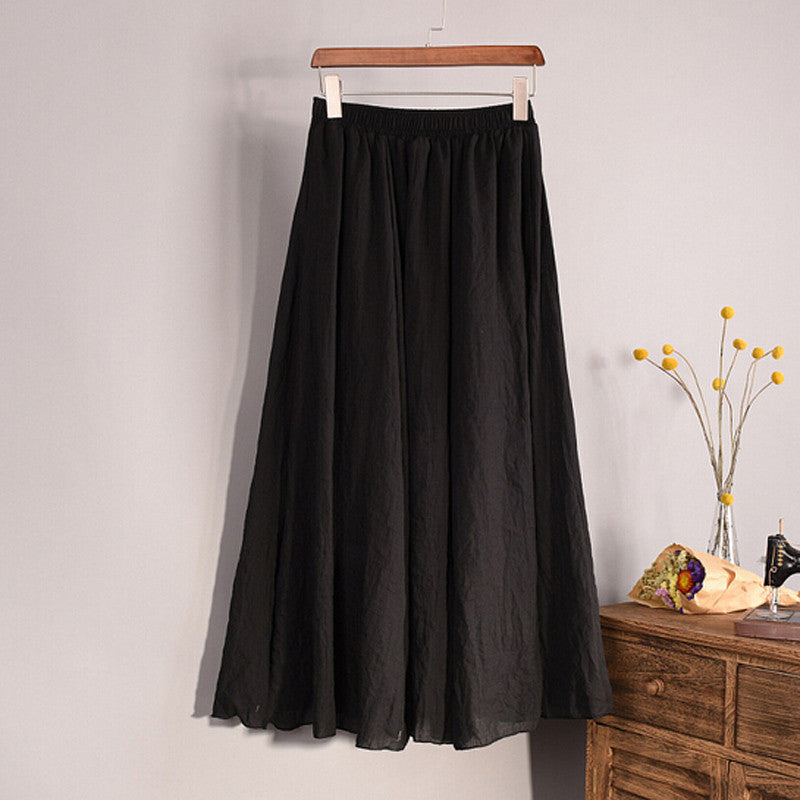 Online discount shop Australia - Lace Girl Fashion Women Linen Cotton Long Skirts Autumn Women Pleated Maxi Skirts Retro Ladies Slim Elastic Waist Casual Skirt