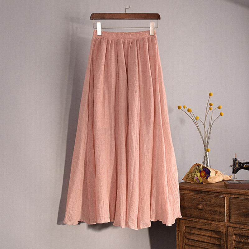 Online discount shop Australia - Lace Girl Fashion Women Linen Cotton Long Skirts Autumn Women Pleated Maxi Skirts Retro Ladies Slim Elastic Waist Casual Skirt
