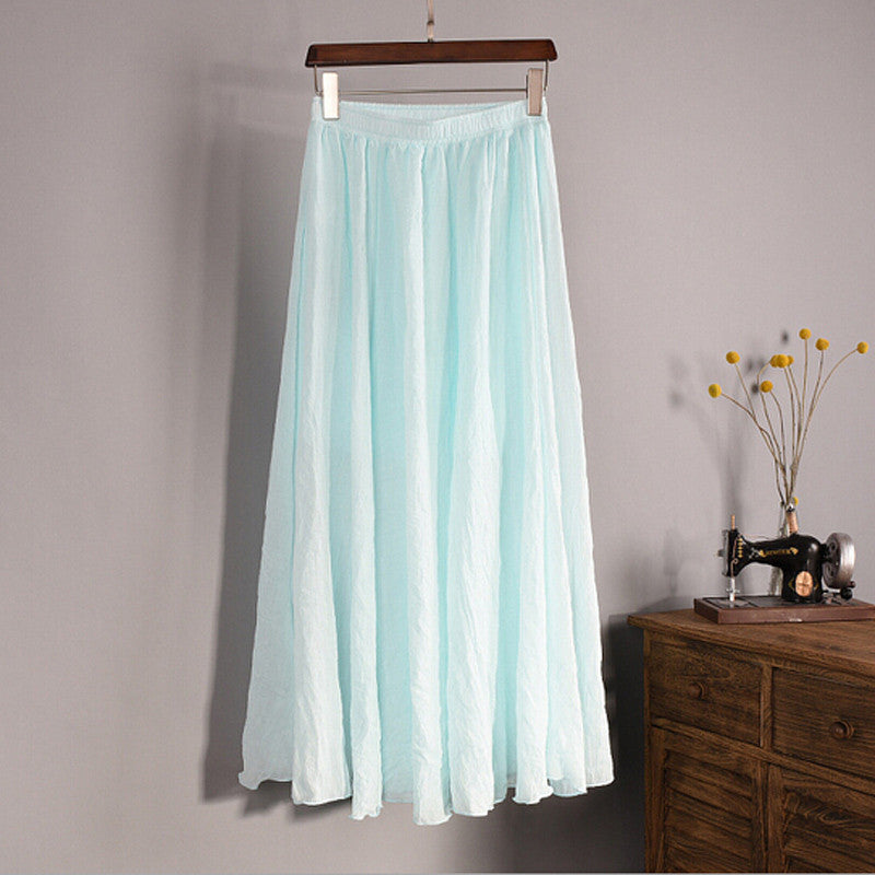 Online discount shop Australia - Lace Girl Fashion Women Linen Cotton Long Skirts Autumn Women Pleated Maxi Skirts Retro Ladies Slim Elastic Waist Casual Skirt