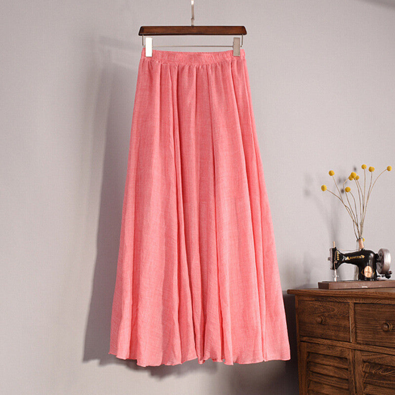Online discount shop Australia - Lace Girl Fashion Women Linen Cotton Long Skirts Autumn Women Pleated Maxi Skirts Retro Ladies Slim Elastic Waist Casual Skirt