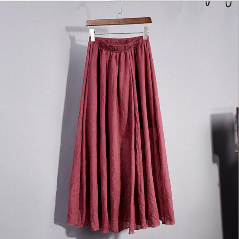 Online discount shop Australia - Lace Girl Fashion Women Linen Cotton Long Skirts Autumn Women Pleated Maxi Skirts Retro Ladies Slim Elastic Waist Casual Skirt