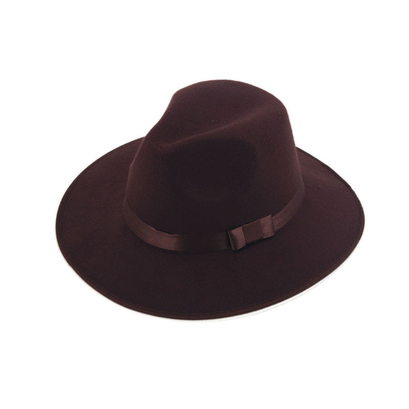 Women Men Jazz Hard Felt Bowknot Fedora Panama Bowler Wide Brim Hat Gangster Cap - CelebritystyleFashion.com.au online clothing shop australia