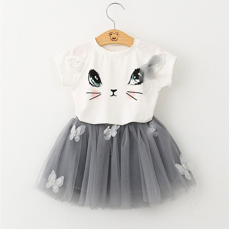 Online discount shop Australia - Girls Dresses New lovely girls white tee shirt and pink dress with rhinestone clothes set kids autmn children clothing set