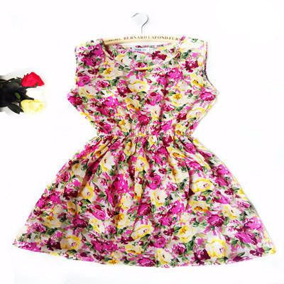 Women casual Bohemian floral flaky clouds sleeveless vest printed beach chiffon dress