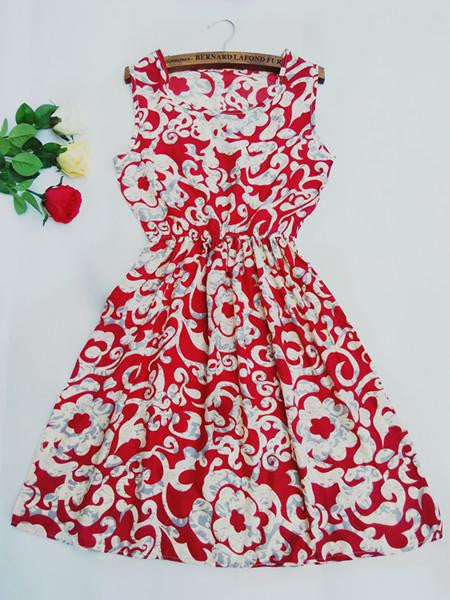 Women casual Bohemian floral flaky clouds sleeveless vest printed beach chiffon dress