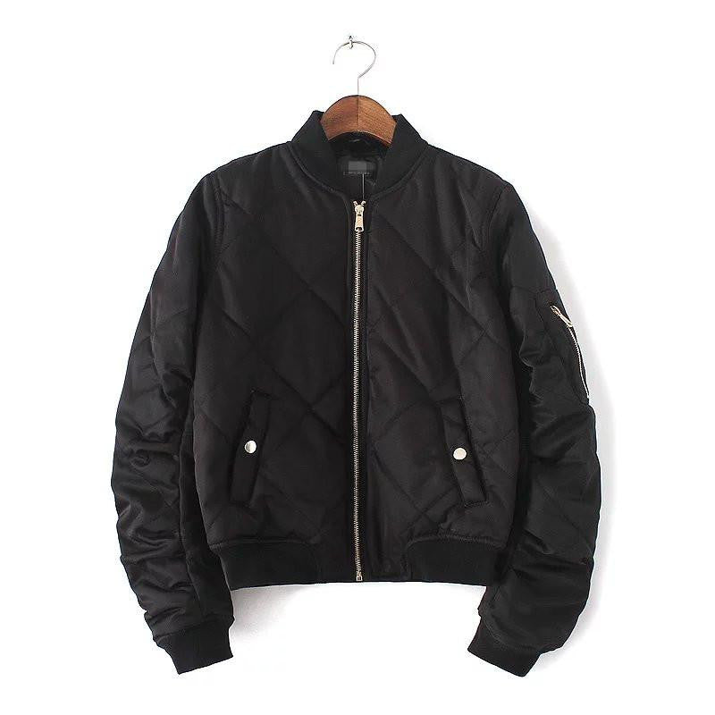 Women padded bomber jacket pink short coat ladies casual fashion black army green solid zipper outwear female
