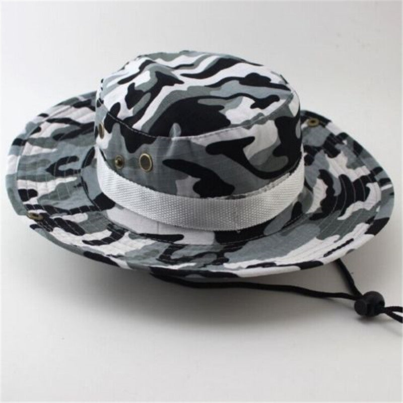 Online discount shop Australia - Camouflage Bucket Hats Wide Brim Sun Cap Ripstop Camo Fishing Hunting Hiking Men Safari Jungle with String Boonie Hat