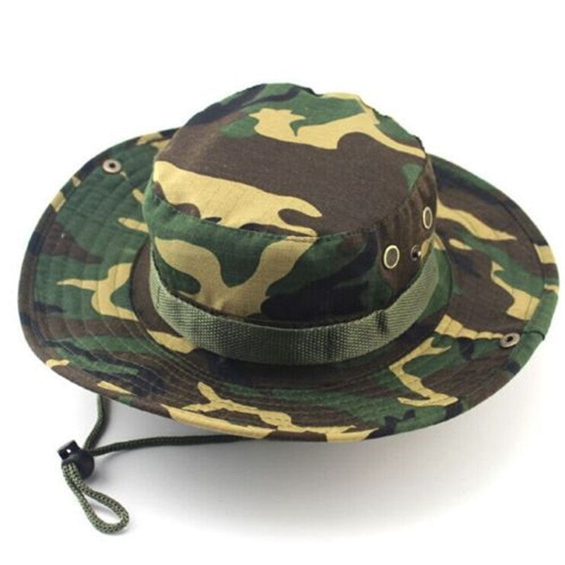 Online discount shop Australia - Camouflage Bucket Hats Wide Brim Sun Cap Ripstop Camo Fishing Hunting Hiking Men Safari Jungle with String Boonie Hat